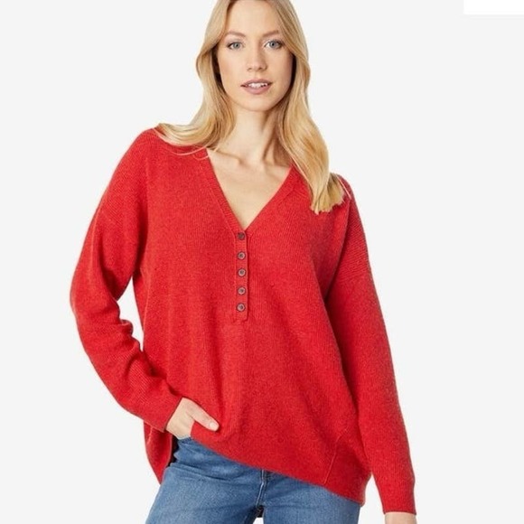 Madewell Sweaters - Madewell Asherton Waffle Henley Sweater Wool Alpaca Red Size Medium